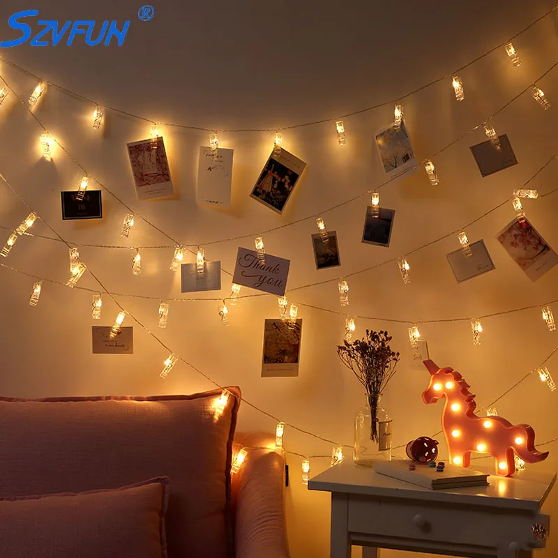 Рождественские фото клип светодиодные Гирлянды Гирлянда на батарейках гирлянды