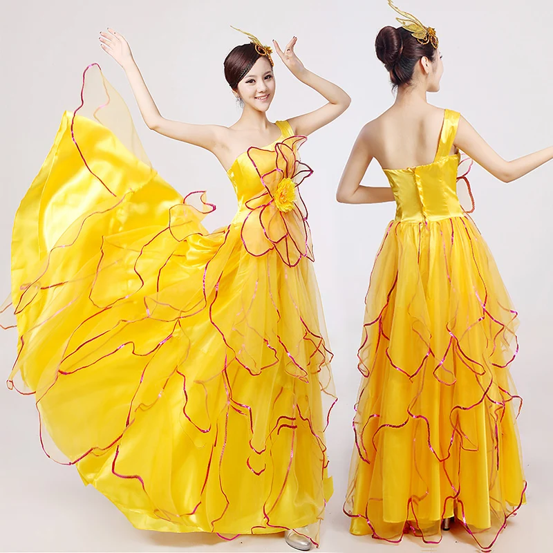 Бальные платья высокого качества с желтыми цветами фламенко танцевальное платье