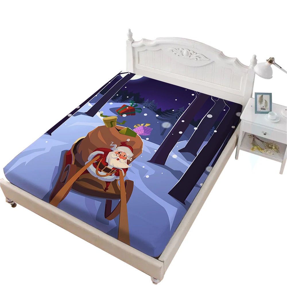 Merry Christmas Простыня Кровать мультфильм сани Санты простыня снег лес принт постельное белье домашние Декорации праздничные матрас крышка D45