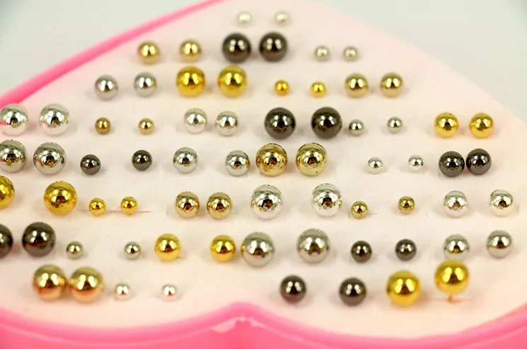 Fashion 36 pair/set Women Gold/Silver/Gun Black Round Ball Stud Earrings for Piercing Simulated Pearl Flower | Украшения и