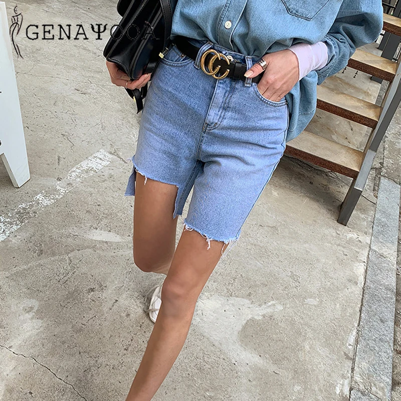 Женские джинсовые шорты genayoa винтажные рваные до колена из хлопка с эффектом