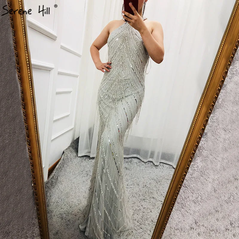2021 серое сексуальное вечернее платье Русалочки с лямкой на шее Длинные вечерние