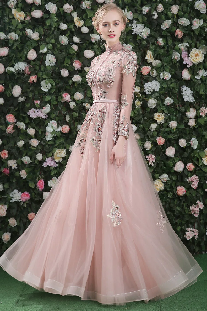 Элегантное вечернее платье для невесты He's Bride с высоким воротом длинными