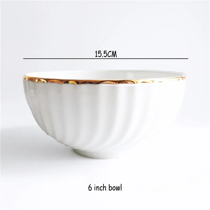 6 bowl Костяного фарфора золотой край столовая посуда набор Белый вращающиеся рельефы изображают столовый прибор под позолоту ужин Суповая тарелка чаша и блюдце 1 шт - Цвет: 6 bowl
