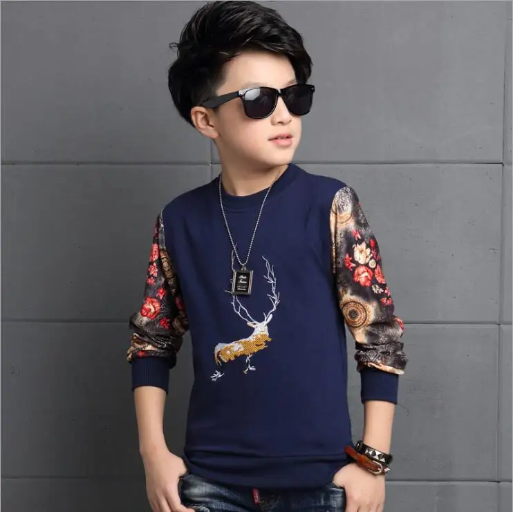 Мальчик Футболка С Длинными рукавами большие дети пальто Мультфильм грунтовки