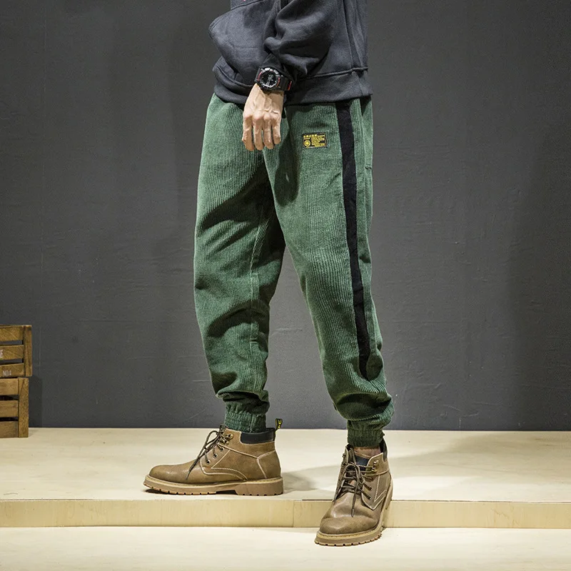 army green Плюс размеры Весна для мужчин вельветовые штаны шаровары Harajuku Винтаж уличная свободные джоггеры Sweatpant мужской хлопок шнурок мотобрюки 02 - Цвет: army green