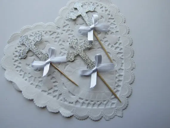 Блестящие Серебристые белые Луки искусственные топперы для кексов причастия дня