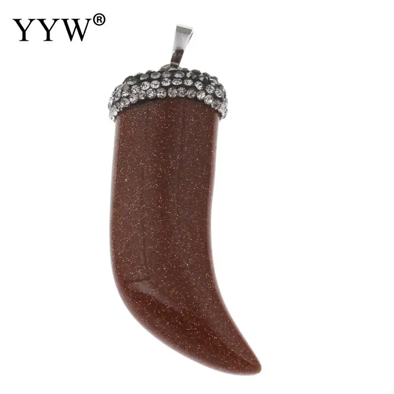 goldstone Подвески из натурального камня, ювелирные изделия, с Стразы, глина, проложить& цинковый сплав, рог, различные материалы на выбор, продается PC - Окраска металла: goldstone