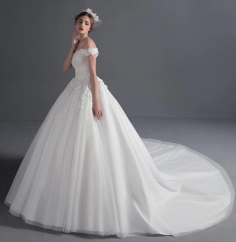 Современная роскошная свадебная одежда 2019 с открытыми плечами Бисероплетение