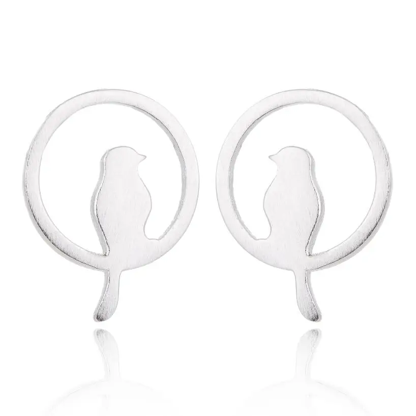 Женские серьги-гвоздики в виде ветки птицы |