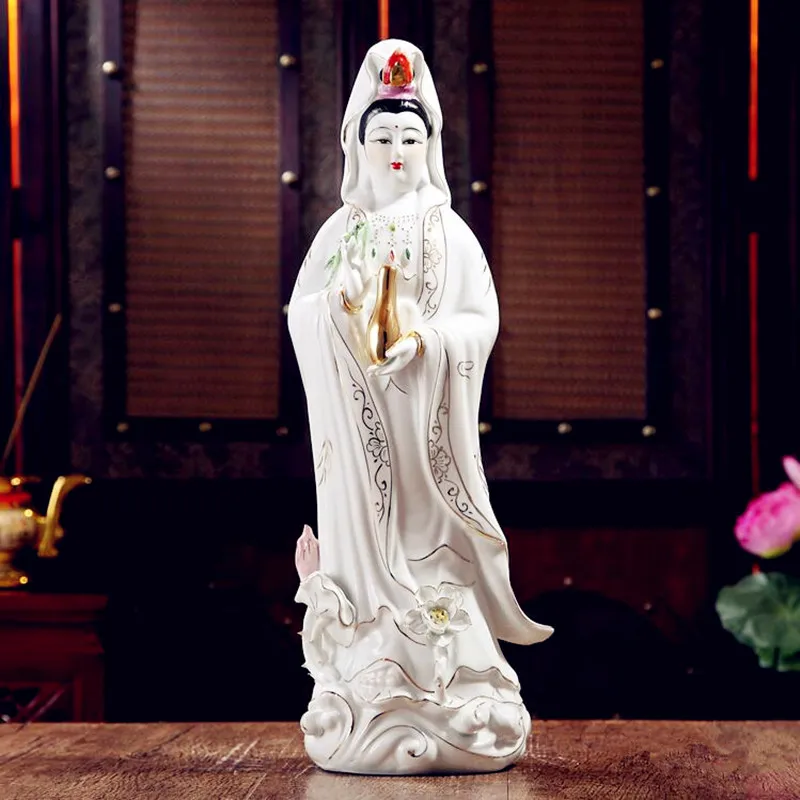 Белая фарфоровая статуэтка Guanyin Будда Авалокитешвара 35 см Керамическая