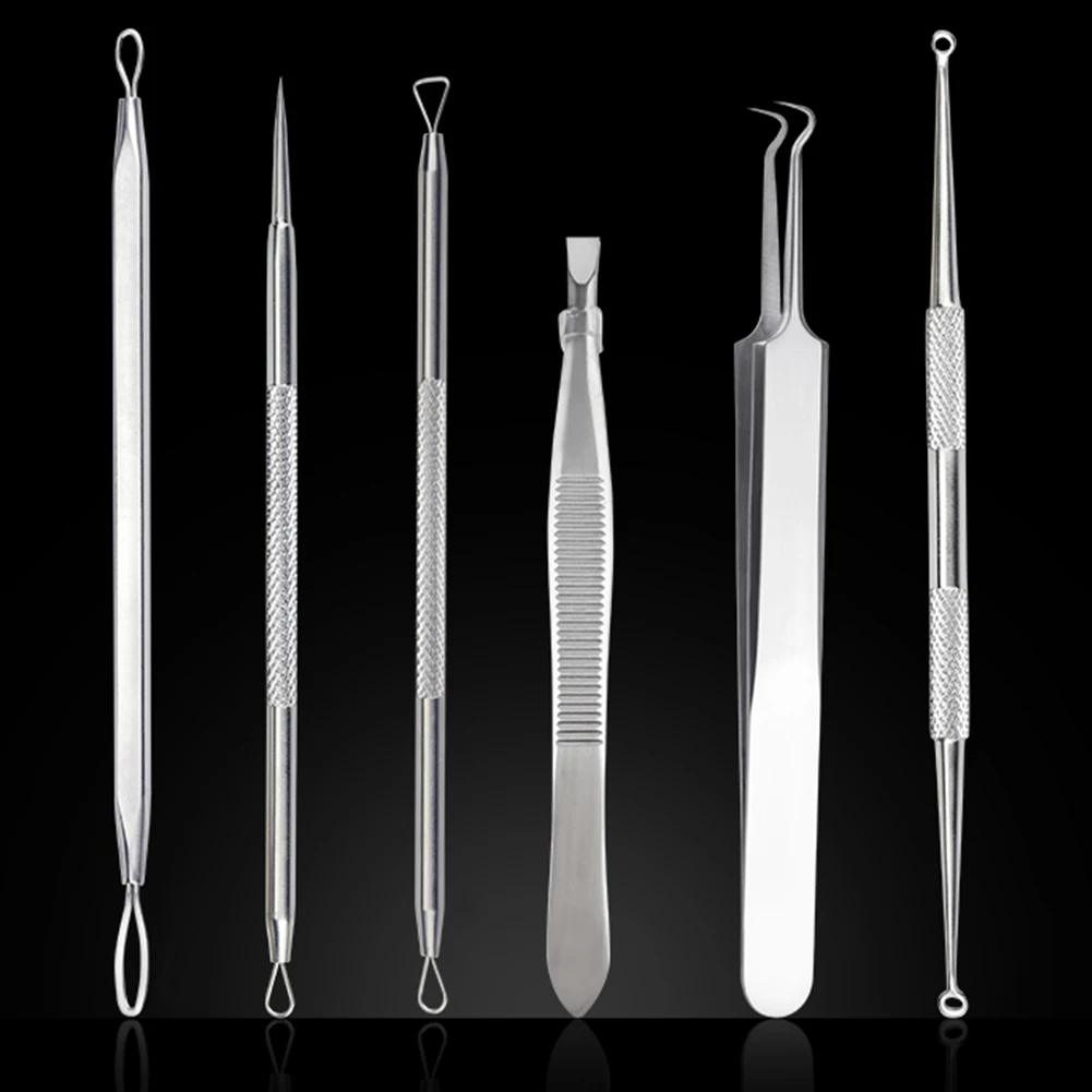 6pcs Facial Removal Blackhead Remover Skin Care Set Stainless Steel Comedone Double-Headed Pimple Acne Needles Tweezer | Красота и
