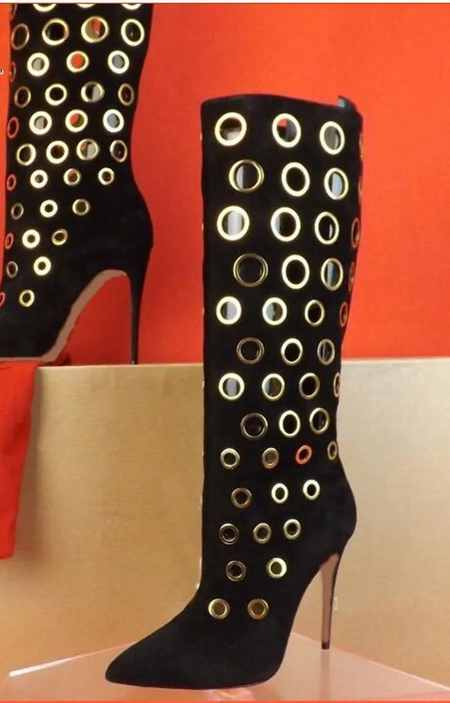 LTTL Пикантные женские зимние сапоги до колена ботинки в горошек с вырезами обувь