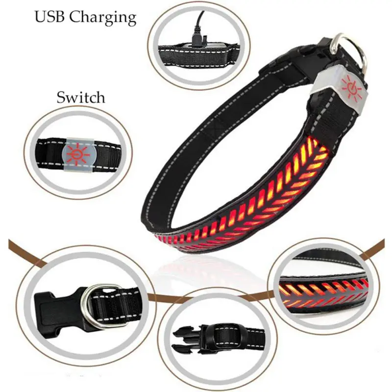 USB Перезаряжаемый ошейник для домашних животных с подсветкой из искусственной кожи светодиодный ошейник для собаки передовое светящееся ожерелье, регулируемый безопасный ошейник для домашних животных