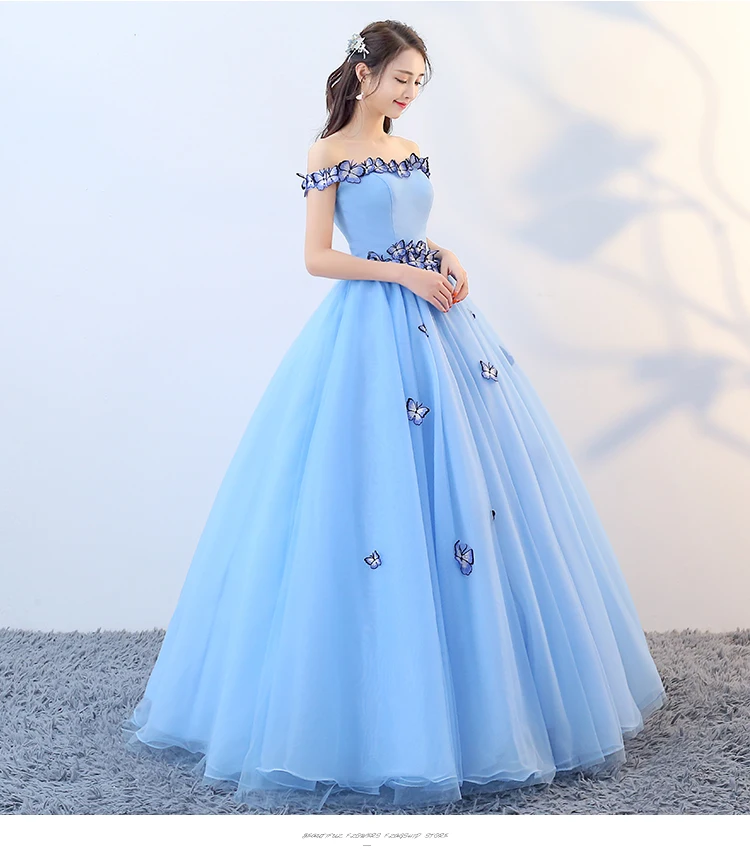 Бесплатная доставка светло голубое сказочное садовое бальное платье с бабочками