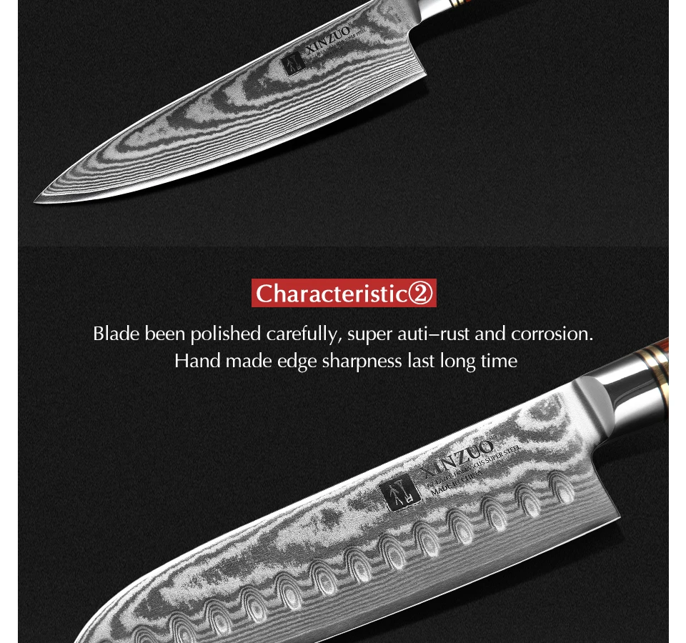 XINZUO 3 PCS Professional Kitchen Knife Set Japanese VG10 Damascus Steel Kitchen Cutlery Sharp Santoku Utility Chef's Knives