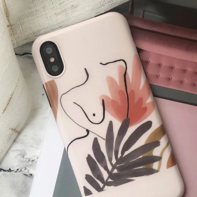 KOMY Fashion Cartoon Ins Art Leaf Line Sexy Body Soft Case For Iphone X Matte TPU 6 6s 7 8 Plus Back Cover |