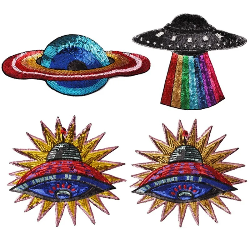 Мультяшный UFO космический корабль земля железо на заплатках для одежды Звездные войны инопланетянин Большой патч армейский рок украшения для одежды аппликация