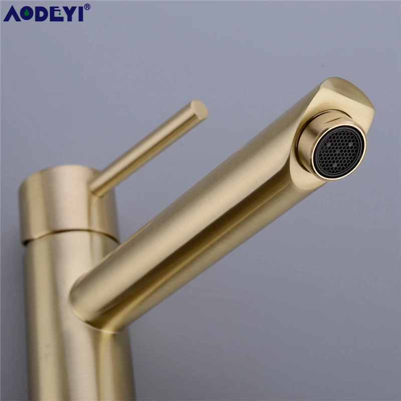 

High Quality Bathroom Faucet Black Solid Brass Bathroom Basin Faucets Cold and Hot Water Mixer Single Handle Tap Brushed Gold