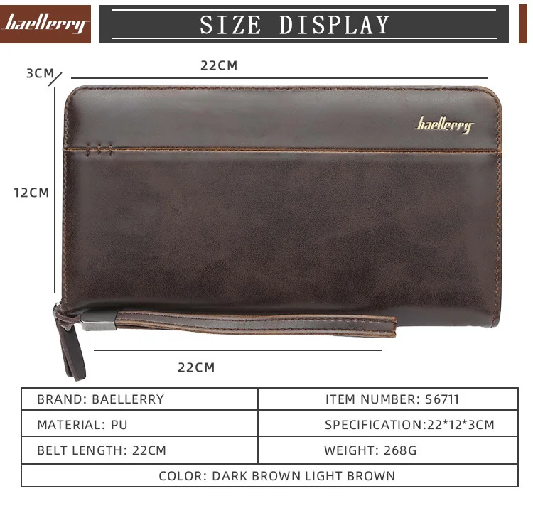Baellerry Big Capacity Wristlet Clutch Wallets Men Leather Zipper Cell Phone Long Wallet Man Carteira Card Holder Male Purse NEW