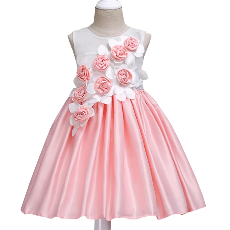 Rose Applique Wedding Dress Summer Petal Children's princess Party Birthday Ball Girl baby kids tutu clothing | Детская одежда и