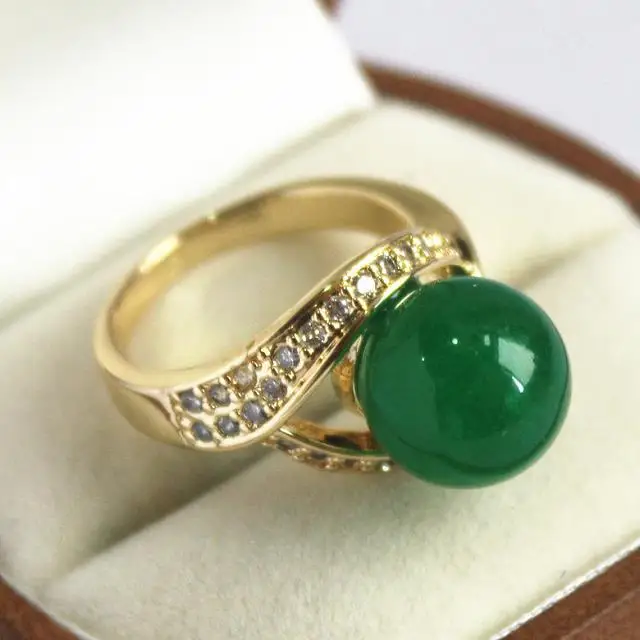 

cute lady's with crystal decorated &12mm green jades ring(#7 8 9 10)