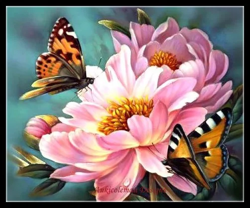 

Needlework for embroidery DIY DMC High Color Quality - Counted Cross Stitch Kits 14 ct Oil painting - Butterflies and Peonies