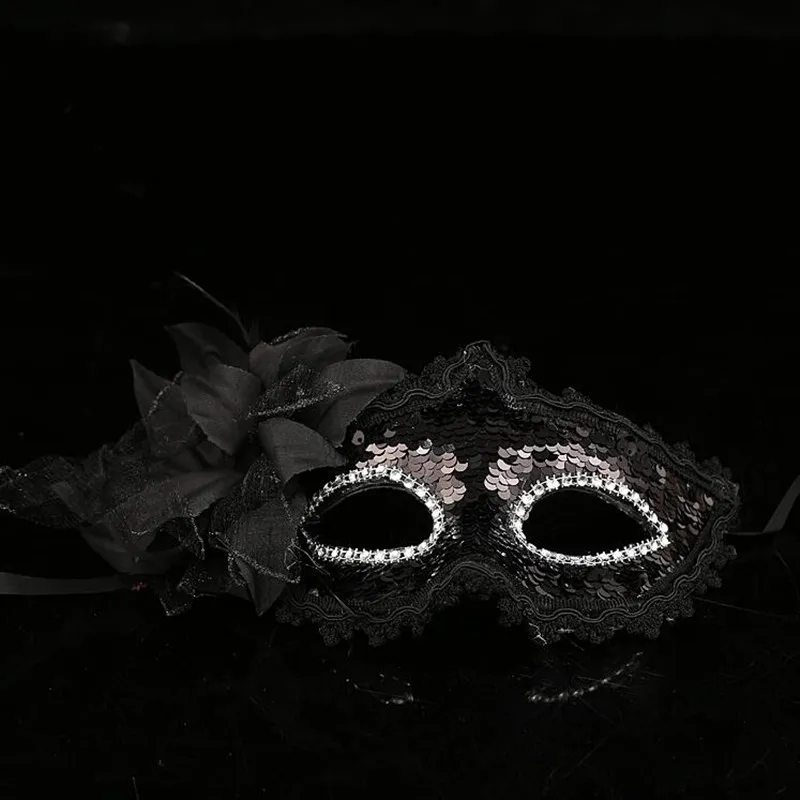 Women Girls Sequins Flower Mask Princess Ball Masquerade Mardi Gras Halloween Carnival Dress Party Supplies|Аксессуары для