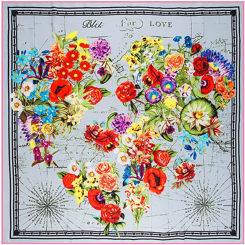2021 новый бренд хиджаб шаль 100% Twill Шелковый шарф Forever Love Цветочные 130 см квадратные