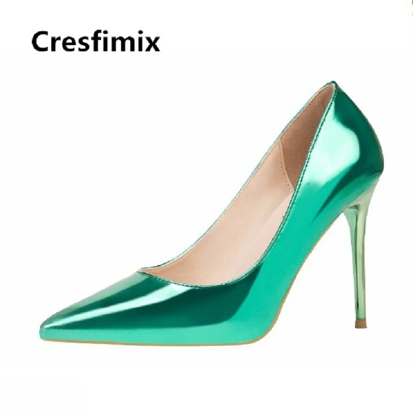 Женские Высокие каблуки Cresfimix пикантные вечерние туфли золотого цвета для