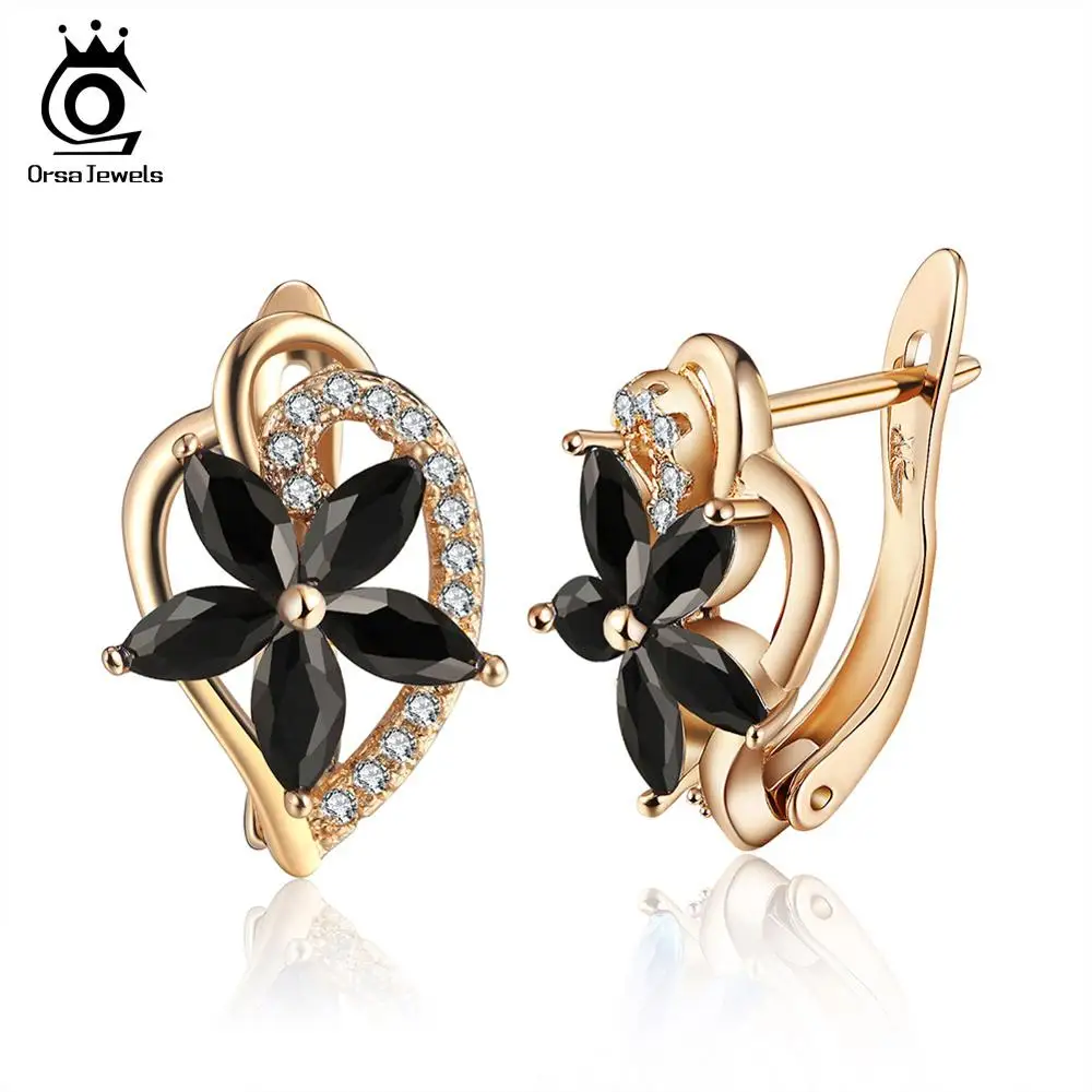ORSA JEWELS роскошные золотые женские серьги-гвоздики 4 цвета в форме цветка AAA кубический циркон доступны вечерние ювелирные изделия OME57 - Окраска металла: Black