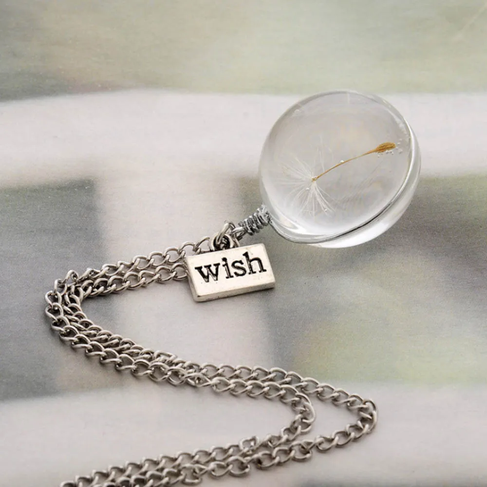 Natural Dandelion Seed Specimen Glass Adhesive Sheet and Wish Tag Pendant Necklace Charm Women Oval Round Time Gem Hot | Украшения и