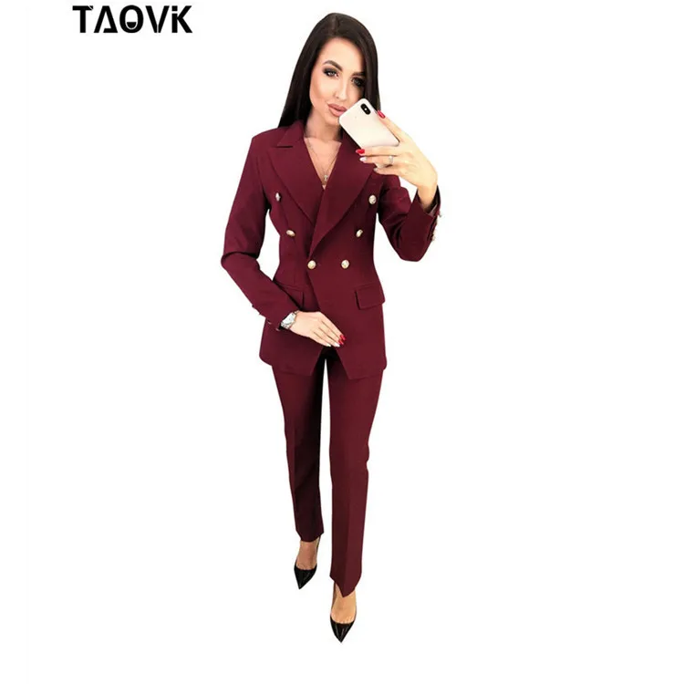 TAOVK OL брючные костюмы двубортный блейзер с отложным воротником Топ+ брюки 2 шт. наряды для женщин женская одежда брюки uit