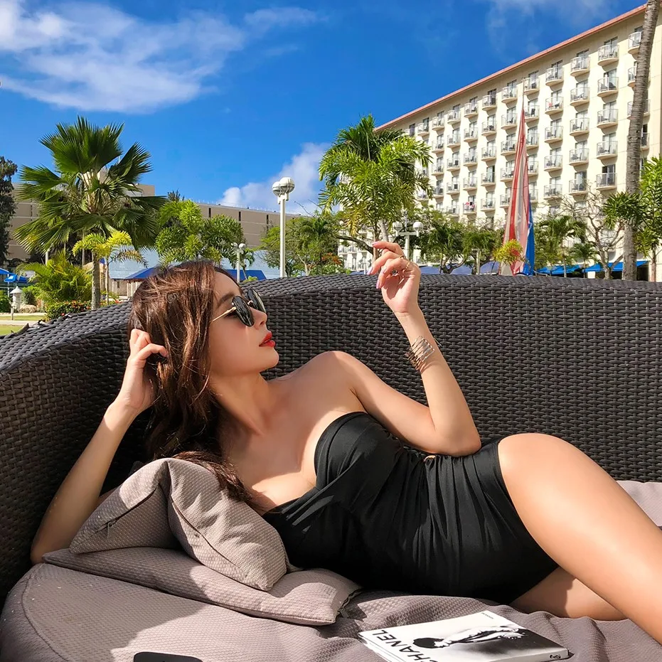 Одна деталь, повязки Черный Мягкий Купальник Sexy новые винтажные сплошные купальники Летняя женская пляжная одежда, купальник