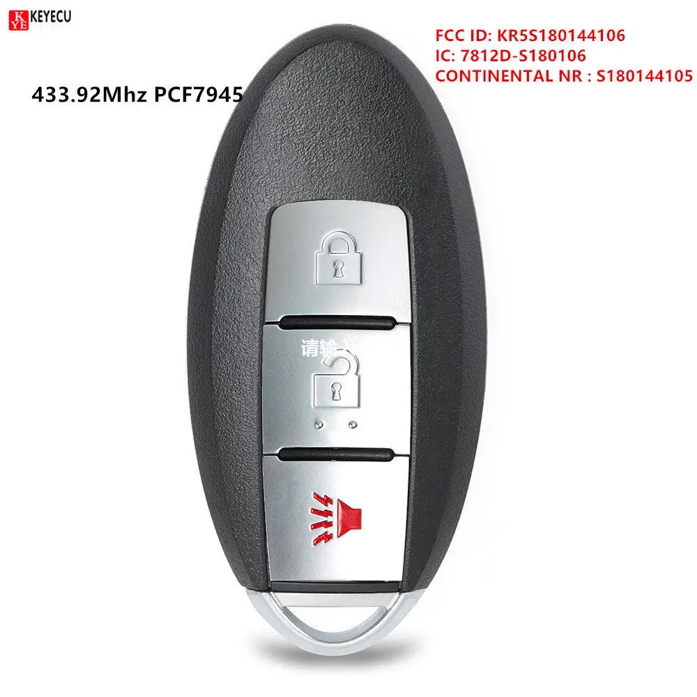 

KEYECU 2PCS Smart Remote Key 2+1B 433.92MHz PCF7945 for Nissan Rouge 2014-2017 S180144105