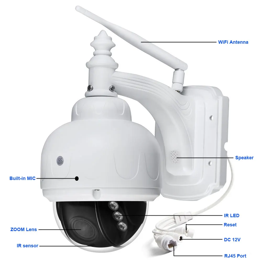 Беспроводная IP скоростная купольная камера WiFi 1080P 960P PTZ для наружного видеонаблюдения с 5-кратным зумом с автофокусом Встроенный микрофон динамик SD карта ONVIF