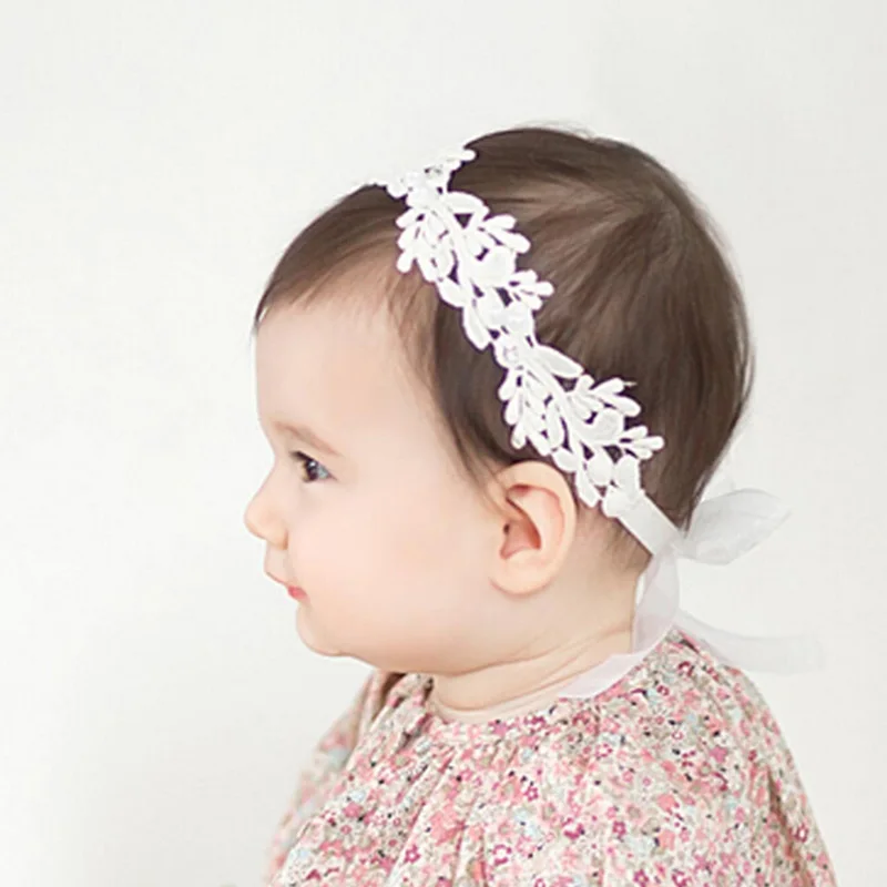 2019 бандана шифон цветочное кружево для девочек маленьких детей белого цвета с