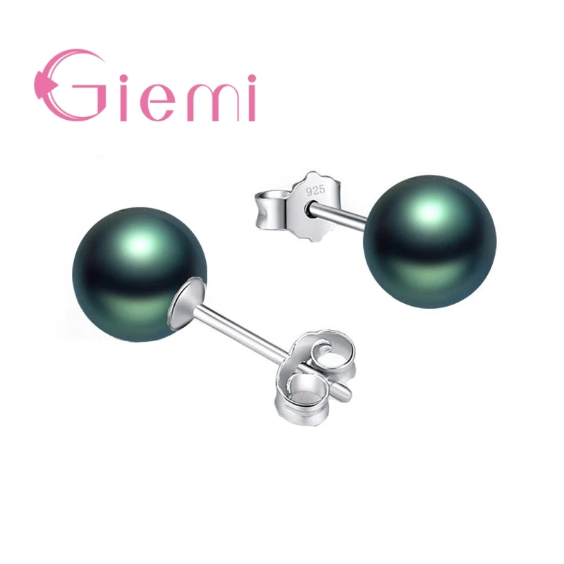 

Hot Wholesale 925 Sterling Silver Stud Earrings Women Classic Retro Pendientes Dark Green Round Ball Shape Female Jewelry