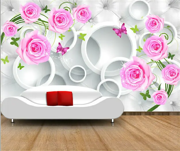Sofa tv background wall seamless 3d Wallpaper wallpaper romantic pink flower mural thickening qiangbu murais | Обустройство дома