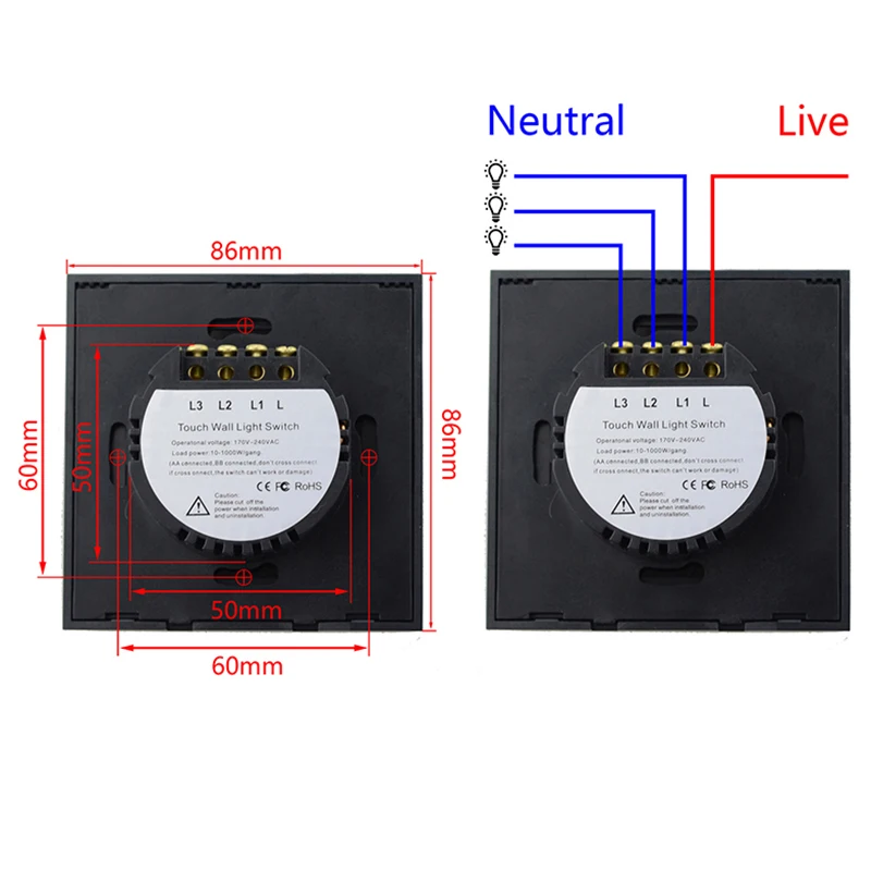 Настенный сенсорный выключатель стандарт ЕС из хрустального стекла ac220в