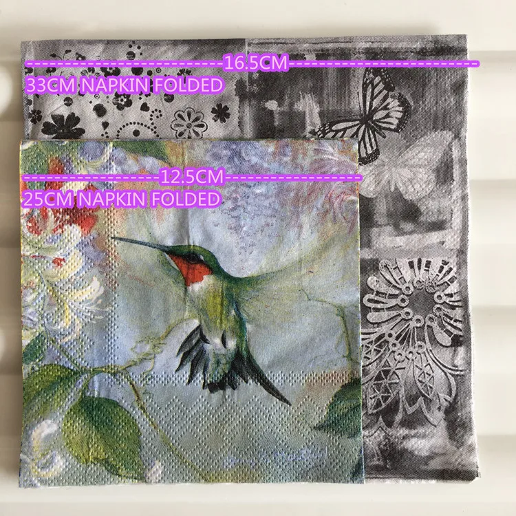 25cm 20 paper napkin tissue cute Hummingbird flower handkerchief oil craft decoupage girl boy kid party wedding serviettes deco