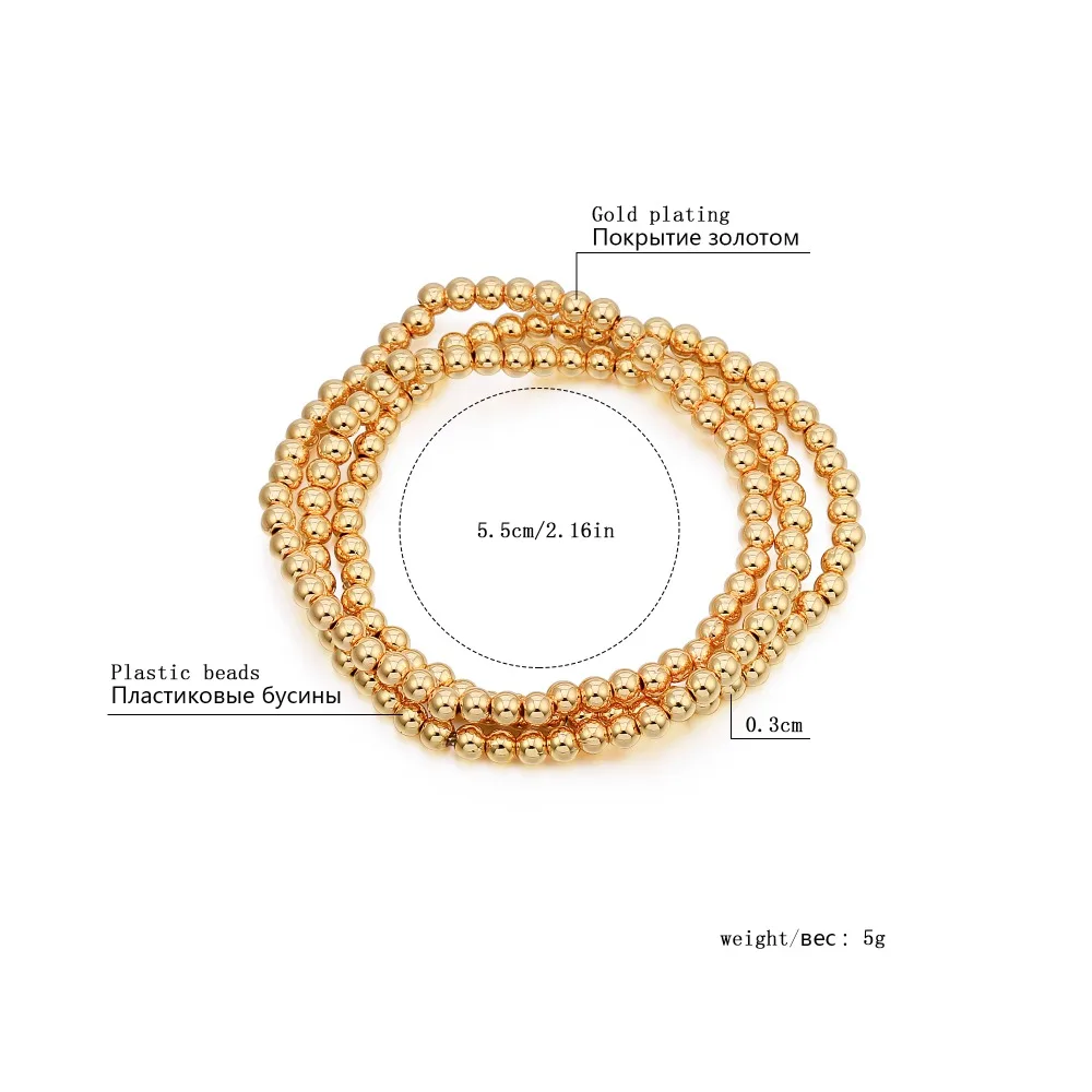 Женские браслеты с бусинами эластичные из розового золота в стиле панк 3 шт.