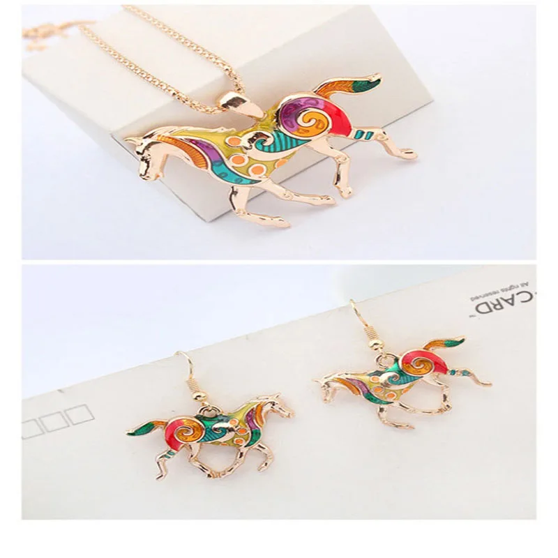 Элегантные серьги-чокер RE из эмалированного сплава с лошадью ожерелье подвеска