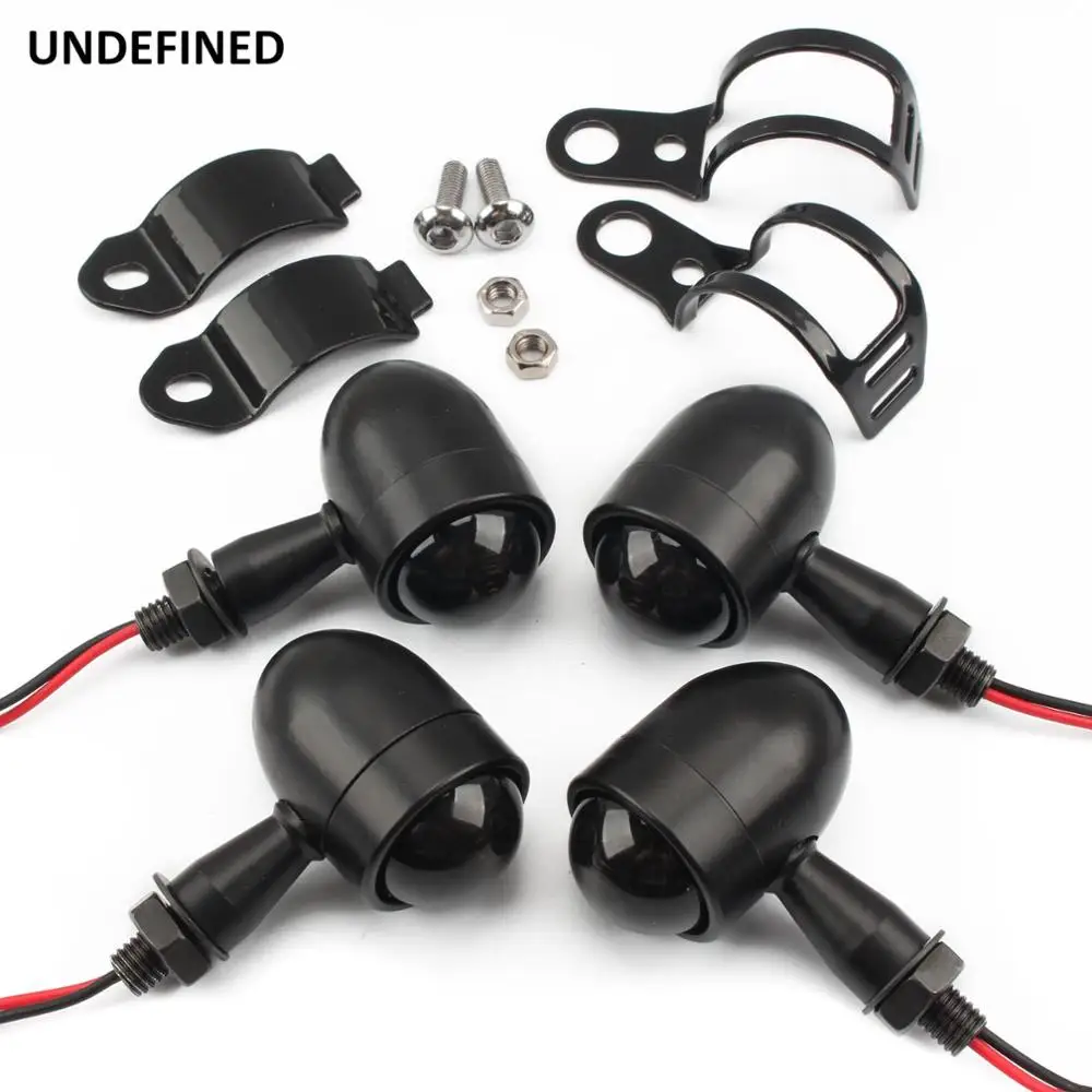 4pcs with brackets Матовый черный дым мотоцикл пуля металлический указатель поворота светильник вилка для Harley Honda Yamaha Suzuki Kawasaki Cafe Racer Sportster - Цвет: 4pcs with brackets