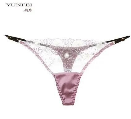 Sexy thong girl Mulberry silk lace underwear non-trace transparent T pants temptation