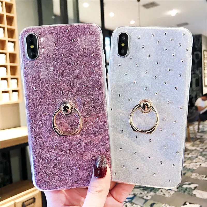 Блестящий чехол со стразами для iphone XS Max XR 7 8 Plus 360 дюймов чехол-подставка с кольцом