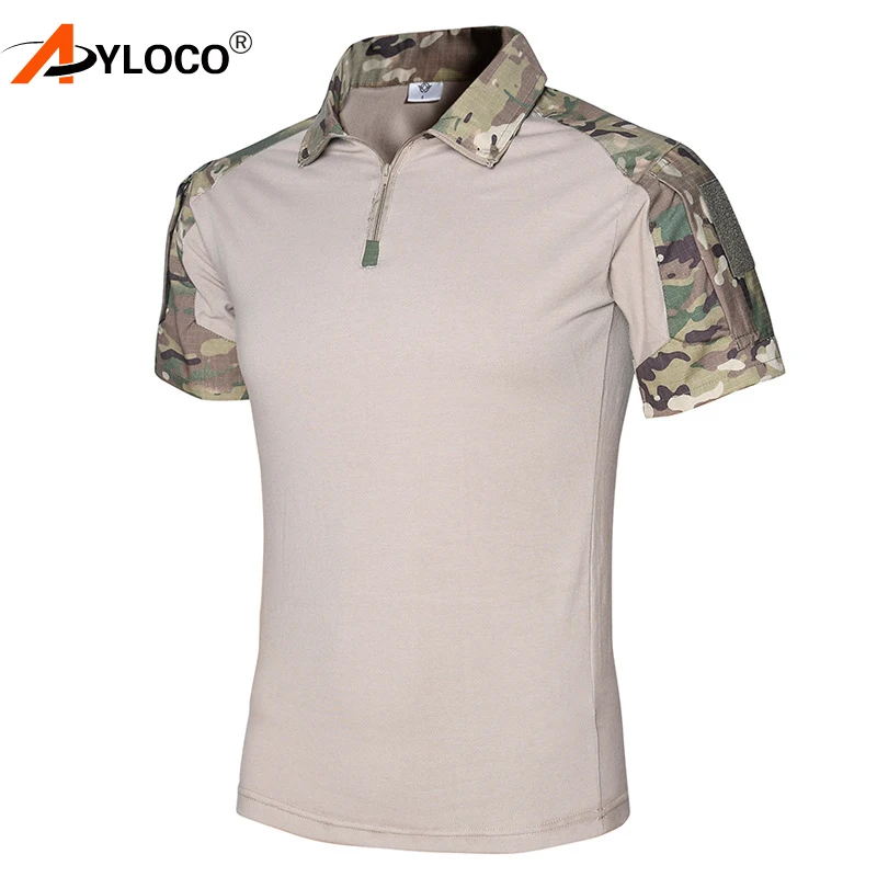 Мужская камуфляжная футболка с коротким рукавом в стиле милитари|Футболки для