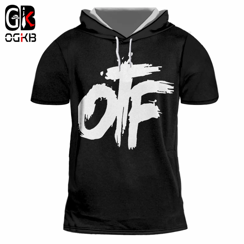 

OGKB Summer Tops Unisex Hiphop Punk Gothic Casual Tee Shirt With Cap Women/mens 3d Print Hooded Tshirt Black Short Sleeve Hoodie