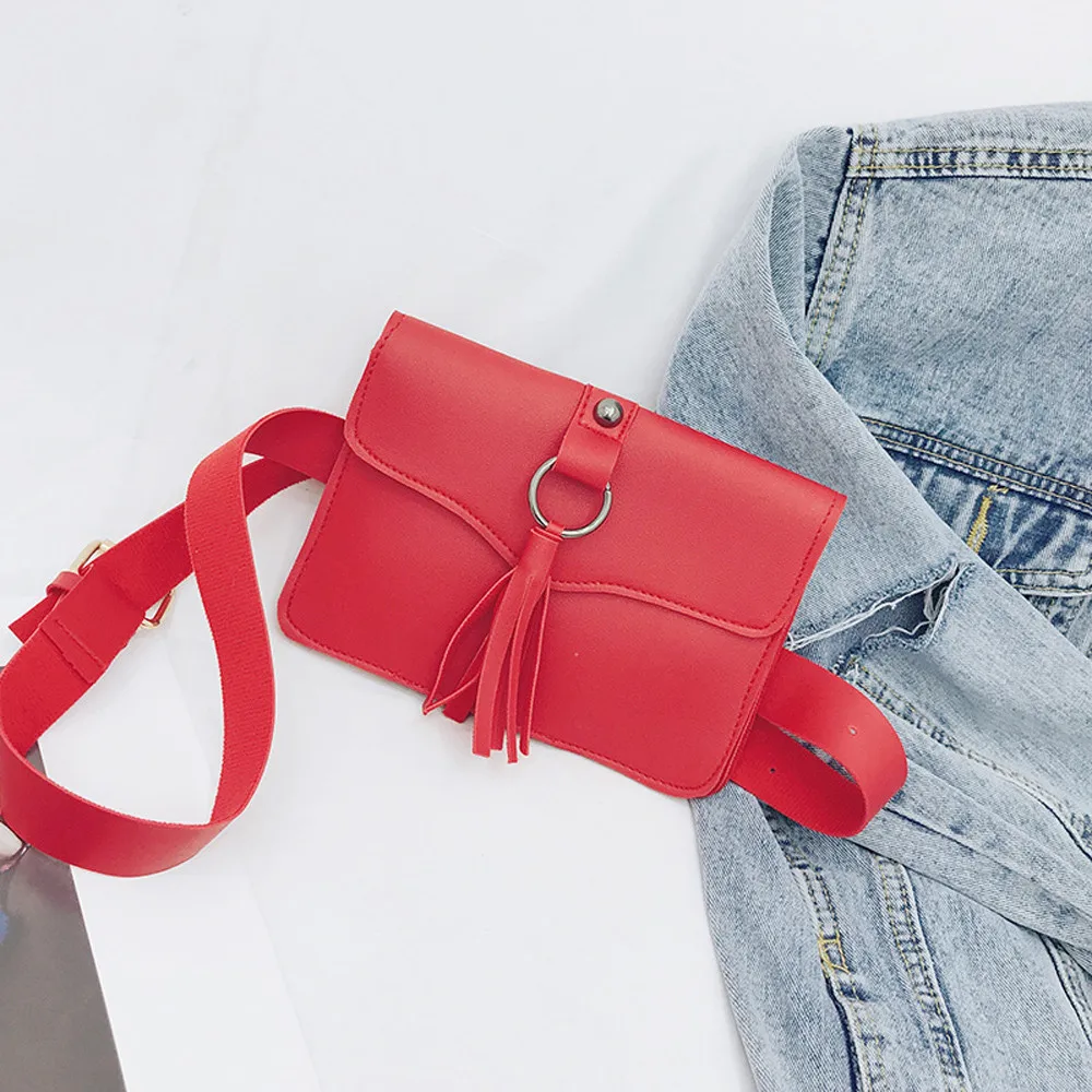 Модная женская сумка через плечо с кисточками 2019 однотонная кожаная почтальона