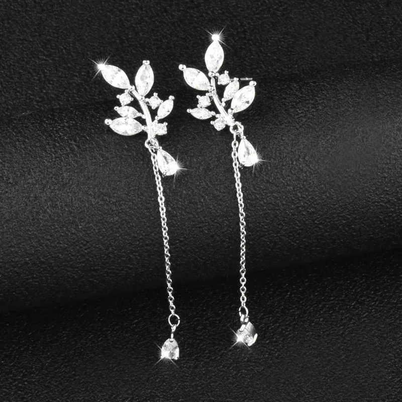 Женские длинные серьги подвески SINLEERY Серьги серебряного цвета в форме листьев и
